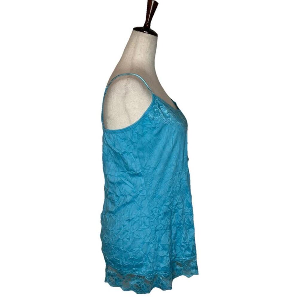 Lace Trim Cami Top Size L Crinkle Turquoise Layering Tank Y2K Fairycore Coquette - Picture 4 of 9